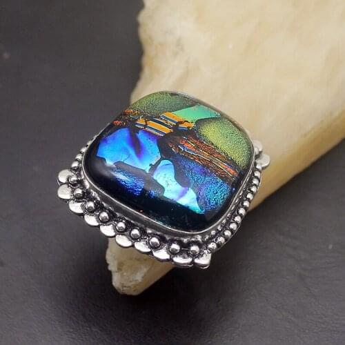 Hermosa Fashion Jewelry New Natural Vintage Unique Dichroic Glass Silver Color Band Ring Size 9.5 A862
