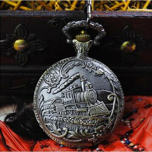 Running Steam Train Pocket Watch Chain black Metal Dress Casual Men Women Fob Watch Antique Fashion