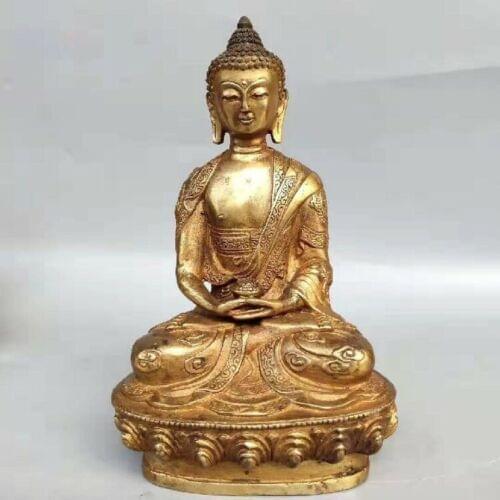 Chinese Buddhism Temple Bronze Shakyamuni Amitabha Buddha Tathagata Bowl Statue