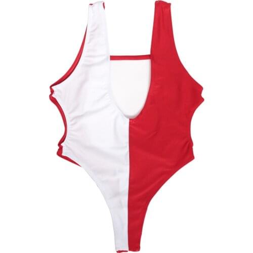 Contrast Color Patchwork High Cut One Piece Bodysuit Swimwear Hollow Out Waist Sexy Swimsuit Body Shaping Sukumizu Swimsuit Tops