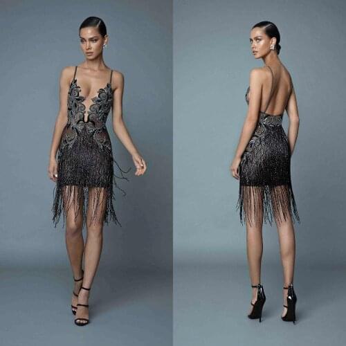 Short Prom Dresses Spaghetti Illusion Luxury Embroide Beading Mini Cocktail Dress Sexy Backless Special Occasion Gowns