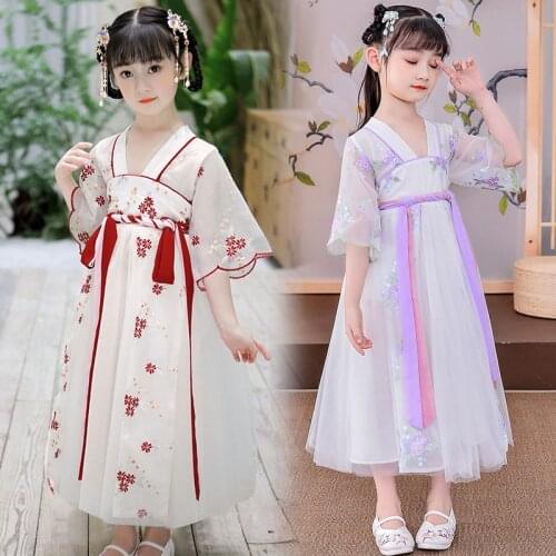 Hanfu Tang Suit Girl Summer Children Fairy Costume Chinese Style Stage Dress Outfit For Kids Traditional Girl Dress China Robe