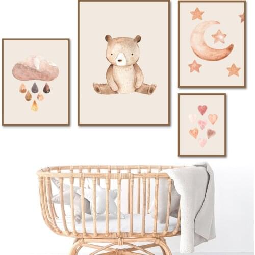 Fox Rabbit Bear Squirrel Rainbow Sun Heart Clouds Boho Posters And Prints Wall Art Canvas Painting Wall Pictures Kids Room Decor