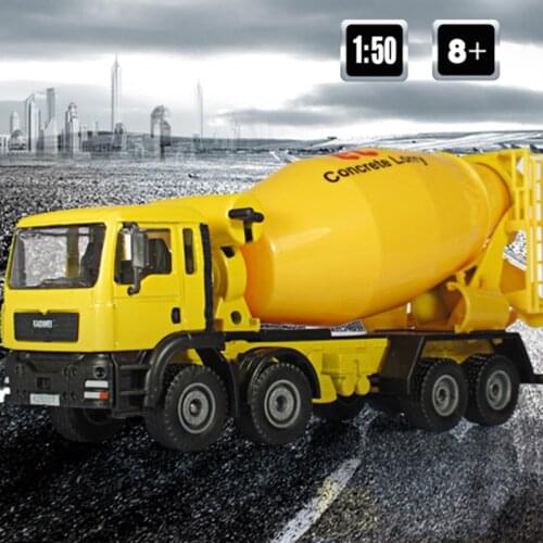 Alloy Diecast Cement Mixer Truck 1:50 Moveable Cab Rotate Concrete Lorry By Hand Model Transportation Tools Gifts Kids Toys
