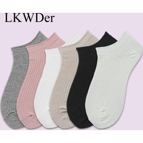 LKWDer 3 Pairs Womens Spring Autumn Plain Cotton Socks Double Needle Japanese Ladies Boat Socks Pure Cotton Womens Ankle Socks