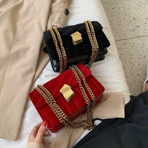 Small Square Bag 2021 New Womens Bag Fashion Versatile Velvet Retro Single Shoulder Bag Metal Lock Chain Messenger Bag