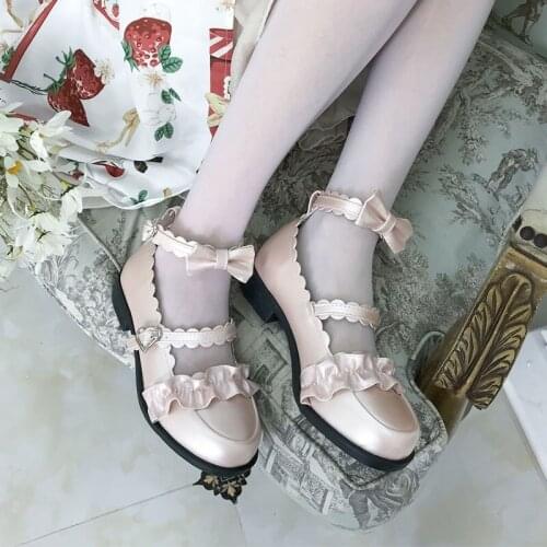 Japanese Cute Anime Lolita Shoes Women Harujuku Jk Uniform Shoes Feminine Cosplay Mid Heel Sweet Girls Female Kawaii Tea Party