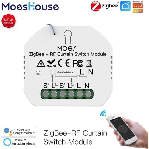 MoesHouse ZigBee DIY RF433 Smart Curtain Switch Module for Motorized Roller Blinds Motor 2MQTT Tuya Smart APP Alexa Google Home