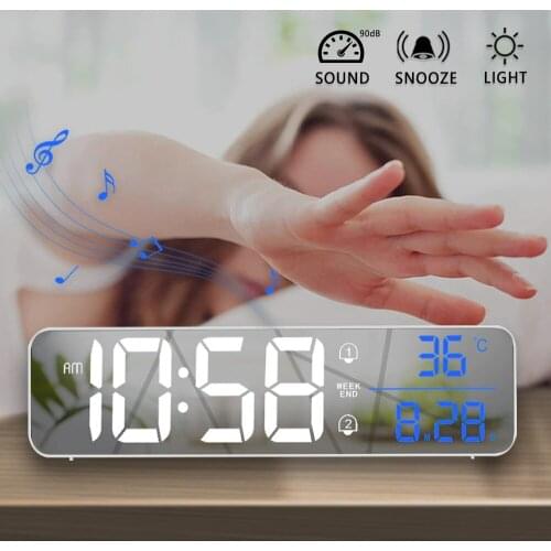 Music LED Digital Alarm Clock Temperature Date Display Desktop Mirror Clocks Home Table Decoration Electronic Clock 2400 mAh