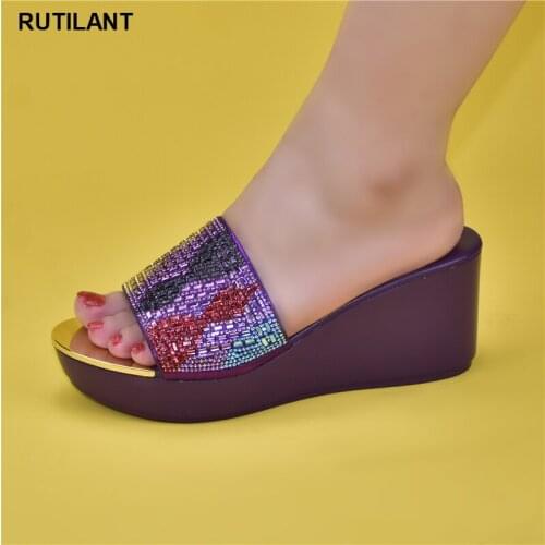 2021 New African Nigerian Evening Dress Wedding Luxury Diamond High Grade Diamond Womens Slippers Shoes for Wedding Women