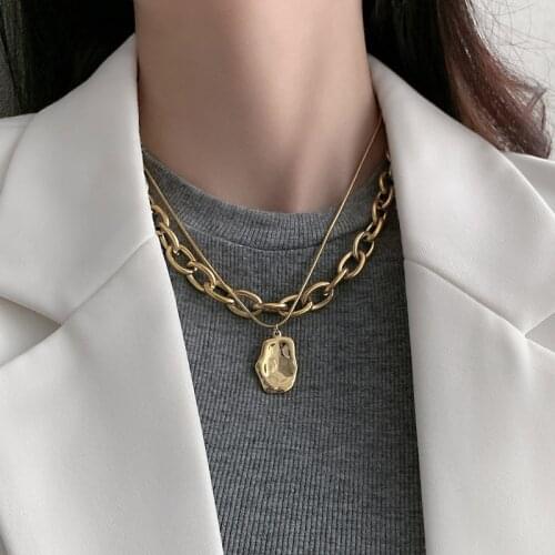 Punk Thick Gold Necklace Womens Double Layer Stainless Steel Choker for Women Sweater ChainParty Jewelry Gift Streetwear