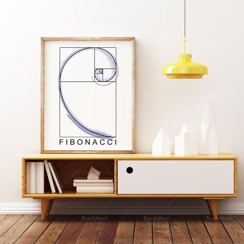 Fibonacci Murals, Mathematics Gift Prints, Golden Ratio Spiral, Fibonacci Sequence Mathematics Prints Canvas Poster