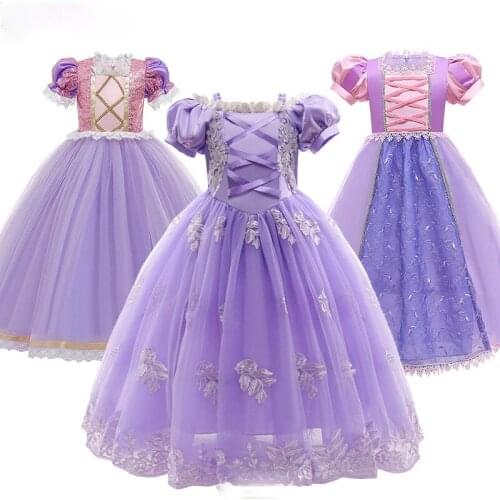 Girls Princess Anime Dress Up Dresses Baby Summer Cosplay Party Costumes Child Tangled Role Halloween