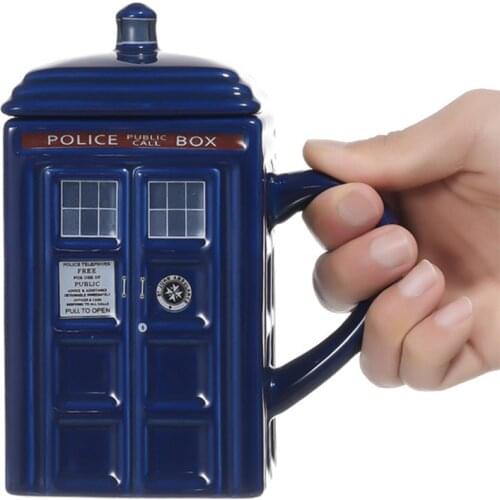 Doctor Who Tardis Police Box Coffee Mug Ceramic Cup With Lid Cover For Tea Milk Mugs Funny Creative Gift Christmas Presents Men