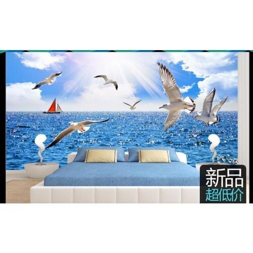 Custom 3d wallpaper 3d wall murals wallpaper Mediterranean mural Seagull Flying Bedroom Bed Head Painting Background Wall decor