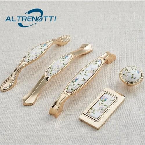 Cabinet Furniture Handle Zinc Ceramic Nordic Rural Wardrobe Kitchen Door Pull Drawer Cupboard Dresser Closet Metal Knob Hardware