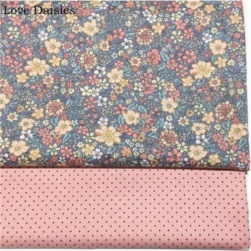 100% Cotton Twill BLUE Pink Beige Small Flowers Floral Pink Mini Polka Dots Fabrics for DIY Bedding Apparel Dress Handwork Decor