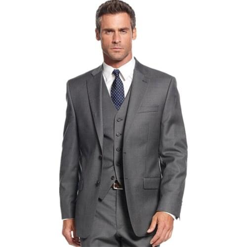 Grey Casual Men Wedding Tuxedos Formal Custom Online Three Piece Fall Outside Business Office Suits Party (Jacket+Pants+Vest)