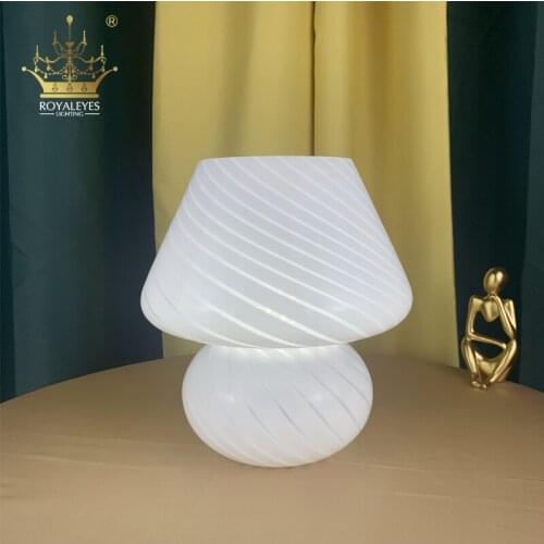 Large Size Glass Mushroom Table Lamp Color Bedroom Bedside Living Room Desk Lamp Nordic Modern 9.05 Inches Striped Table Light
