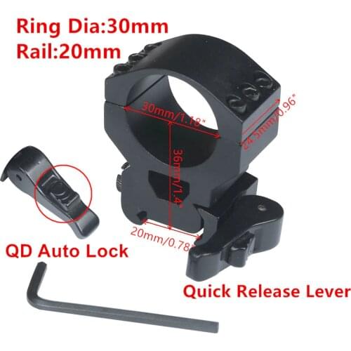 Heavy Duty Scope Mount 30mm Ring 6 Bolts 20mm Weaver Picatinny Rail QD Quick Detach Lever Lock Mount M16 Gun Lasers Flashlights