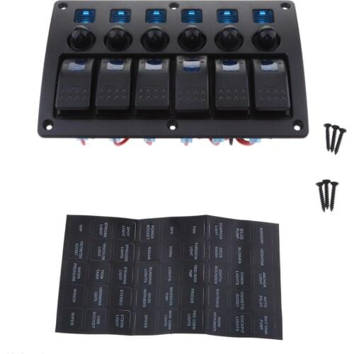 Waterproof 6 Gang Marine Boat Rocker Switch Panel Circuit Breaker