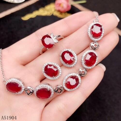 KJJEAXCMY boutique jewelry 925 sterling silver inlaid natural European ruby female ring bracelet earrings set support detection