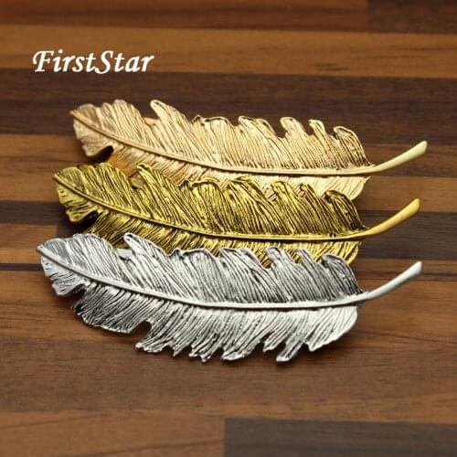 FirstStar Charm European Vintage Head Jewelry Metal Feather Hair Clip Silver Gold Bronze Leaf Hair Barrette For Women Girls