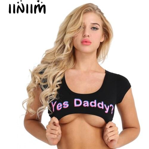 Womens Costumes Fashion Night Party Clothing Hot High Street Stretchy Cotton Letter Printed Summer Crop Tops Clubwear Short Tees