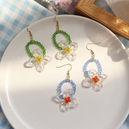 Big Monets Garden Shining Blue Crystal Flower Earrings for Women Cute Summer Ear Clip Girl Ear Hook Dating Earring 2021 Trend