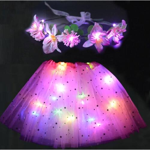 Neon Party Glow Light Star Ornament Tutu Skirt Leis Flower Crown Wreath Set Gift Led Clothes wedding birthday Christmas Xmas
