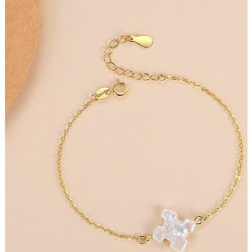 ELESHE Wholesale 925 Sterling Silver with 18K Gold Plated Freshwater Pearl Charm Bracelet for Women Fashion Chain Jewelry