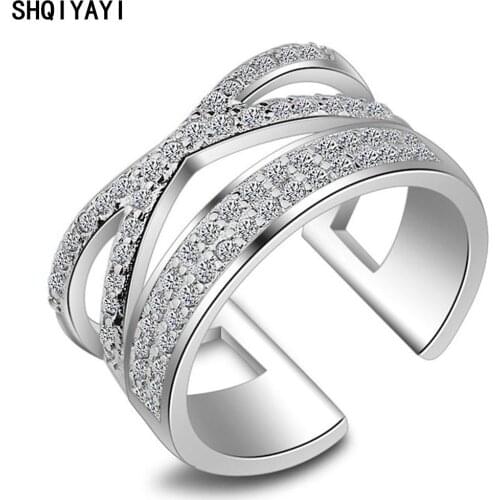SHQIYAYI Cross Ring for Women Wedding Trendy Jewelry CZ Crystal Stone Casual Adjustable Size Rings Party Gift Fashion 176