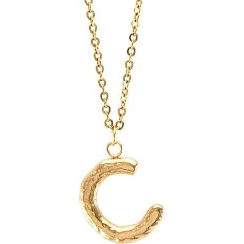 Necklace Women jewelry Stainless steel Lucky Capital letter C pendant choker gold color cable Rolo chain necklaces collare