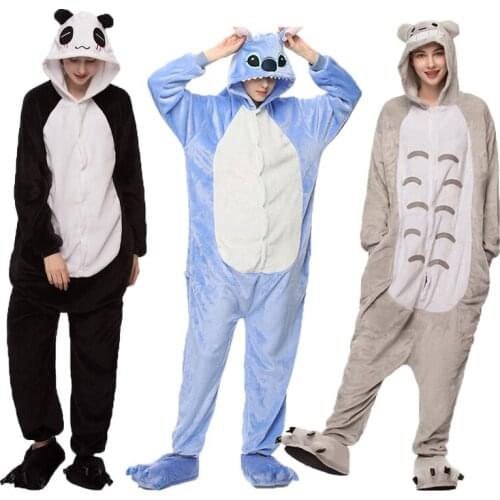 Winter Flannel Pyjamas Women Cute Cartoon Animal Pajamas Sets Panda Onesie Adult Warm Soft Sleepwear Jumpsuit