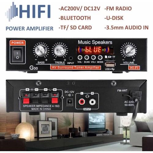 Universal G30 HIFI Bluetooth Car Audio Power Amplifier FM Radio Player Support SD / USB / DVD / MP3 with Remote Controller
