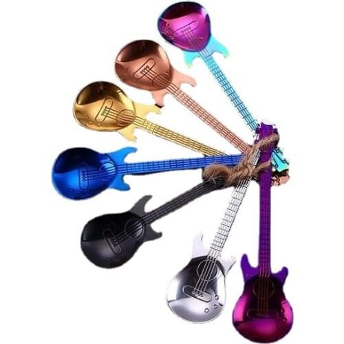 304 Tableware Spoon Coffee Spoon Stainless Steel Eat Ice Bar Guitar Teaspoon Dinner Set Eco Friendly Gold Spoon and Fork Set