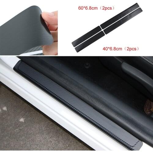 4Pcs Universal 3D Car Threshold Carbon Fiber Sticker Door Plate Anti-Kicked Scratch Protection Sticker Strip Carbon Fiber Film