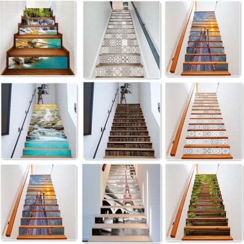 6/13 pcs Modern Splicing Art Staircase Stair Riser Floor Sticker Self Adhesive DIY Stairway Waterproof PVC Wall Decal Home Decor