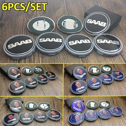 6pcs/set For SAAB 9-3 9-5 93 95 BJ SCS Bonnet Trunk 68MM Car badge Caps Auto Emblem 62mm wheel center Covers Car-styling Wheels