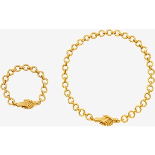 Amaiyllis 18K Gold Minimalist Magnetic Clasp Handshake Chunky Chain Necklaces Handmade Cuban Link Chain Bracelet Jewelry