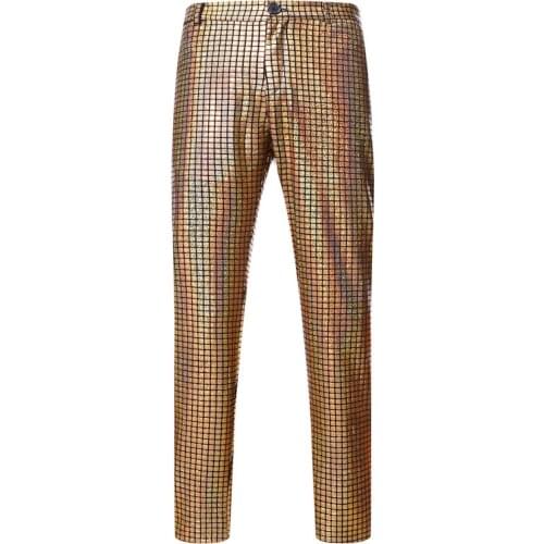Mens Night Club Metallic Gold Suit Pants Straight Leg Trousers Men Hipster Hip Hop Streetwear Casual Pants Male Pantalon Homme