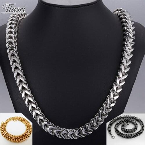 Tiasri 10mm Cuban Chain Man Necklace on the Neck Aesthetic Gothic Jewelry Stainless Steel Choker Punk Hip-Hop Boys Holiday Gift