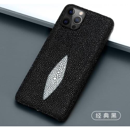 Pearl Fish Phone Case For iPhone 7 8 Plus X XR XS 11 12 Pro Max Mini New SE Real Genuine Stingray Leather Back Cover Button Open