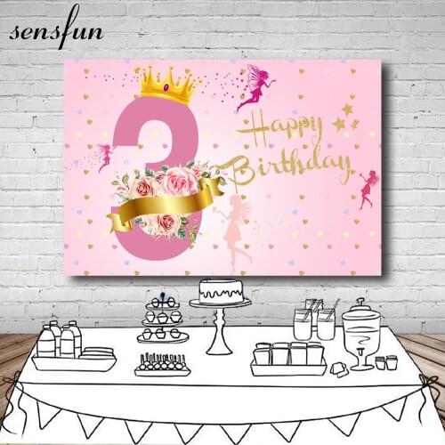 Sensfun Girls Fairy Birthday Party Photography Backgrounds Pink Theme Flowers Gold Glitter Little Stars Backdrops Photo Studio