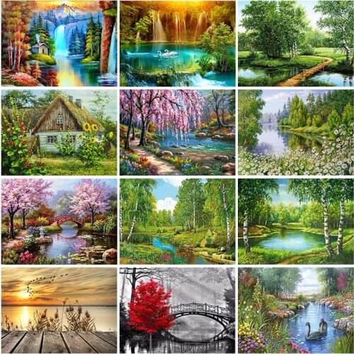 DIY Scenic 5D Diamond Painting Full Round Drill Rhinestones Landscape Diamond Embroidery Cross Stitch Kits Wall Art Home Decor