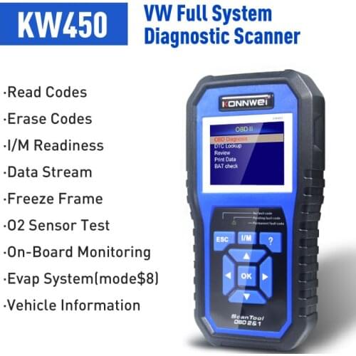 KONNWEI KW450 Full System Diagnostic Scanner For VW Audi VAG Car Engine Scanner For 12V Car Obd2 ABS Airbag Oil EPB DPF Reset