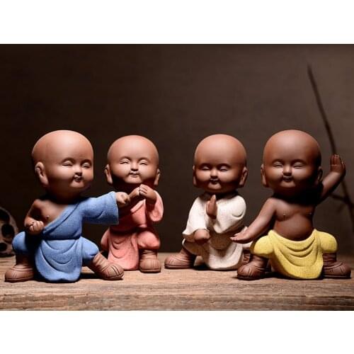 Creative desk decoration pet yixing zisha tea pet handmade figurine monk kungfu boy statue small size home decorations