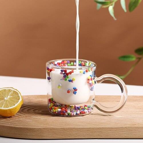 Creative Loving Heart Quicksand Cup Double Layer Coffee Mug Kawaii Girlish Milk Water Cup Heatproof Cartoon Bobo Cup Nice Gift