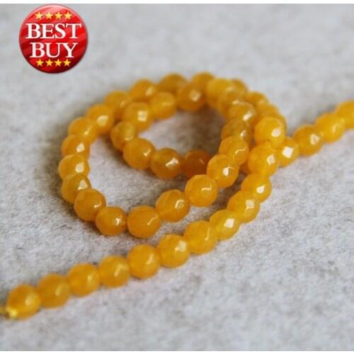 Min Order1) 6mm Fashion New Natural Yellow Chalcedony Turkey Beads Round Faceted Stone Loose Beads 15inch Jewelry Making Design
