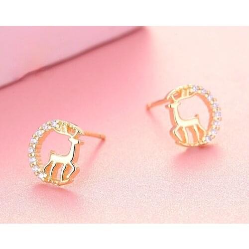 Fashion Cute Elk Animal Stud Earrings Simple Gold Plated Zircon Lady Deer Moon Anti Allergy Earring Charming Lady Christmas Gift